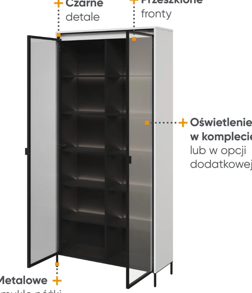 Zestawy Mebli Do Salonu|Witryny>lenart. Nowoczesna witryna biała z wysokimi nóżkami do salonu 90 cm TREND