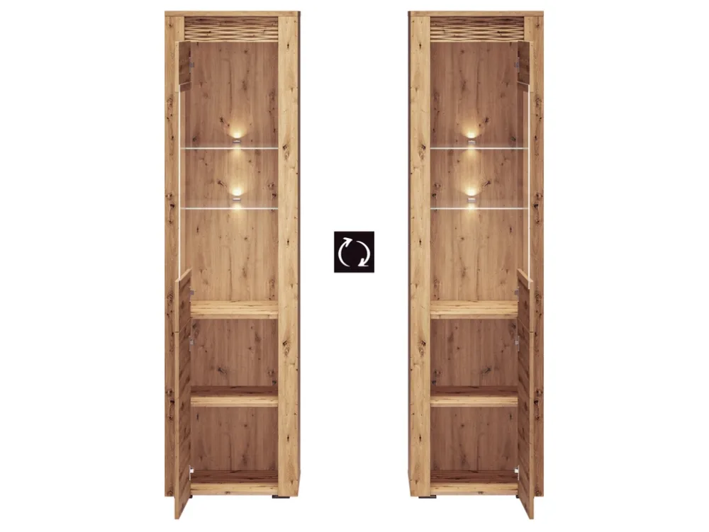 Zestawy Mebli Do Salonu|Witryny>ML Meble Nowoczesna witryna do salonu ze szklanymi półkami 55 cm ARTIS dąb artisan