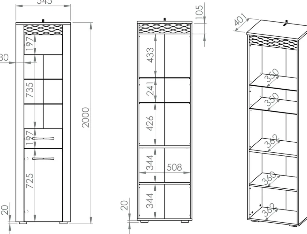 Zestawy Mebli Do Salonu|Witryny>ML Meble Nowoczesna witryna do salonu ze szklanymi półkami 55 cm ARTIS dąb artisan