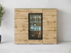 Witryny>BRATEX Nowoczesna witryna na książki lub alkohol 120 cm z oświetleniem VEXA dąb wotan