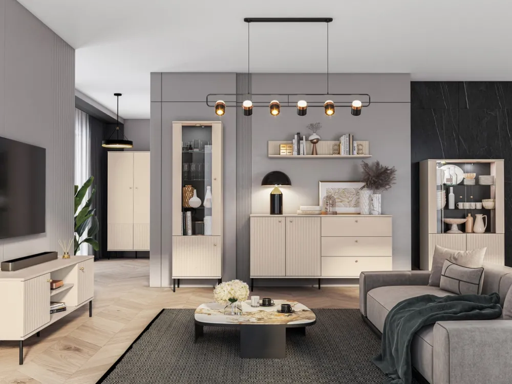 Zestawy Mebli Do Salonu|Witryny>ML Meble Nowoczesna witryna wysoka do salonu SOPHIE cashmere