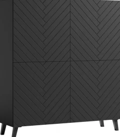 Zestawy Mebli Do Salonu|Komody>BRATEX Nowoczesna wysoka komoda do salonu z frezowanymi frontami 120 cm PUNES cichy domyk czarny