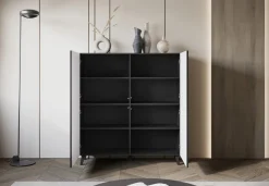 Zestawy Mebli Do Salonu|Komody>BRATEX Nowoczesna wysoka komoda do salonu z frezowanymi frontami 120 cm PUNES cichy domyk czarny
