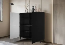 Zestawy Mebli Do Salonu|Komody></noscript>BRATEX Nowoczesna wysoka komoda do salonu z frezowanymi frontami 120 cm PUNES cichy domyk czarny