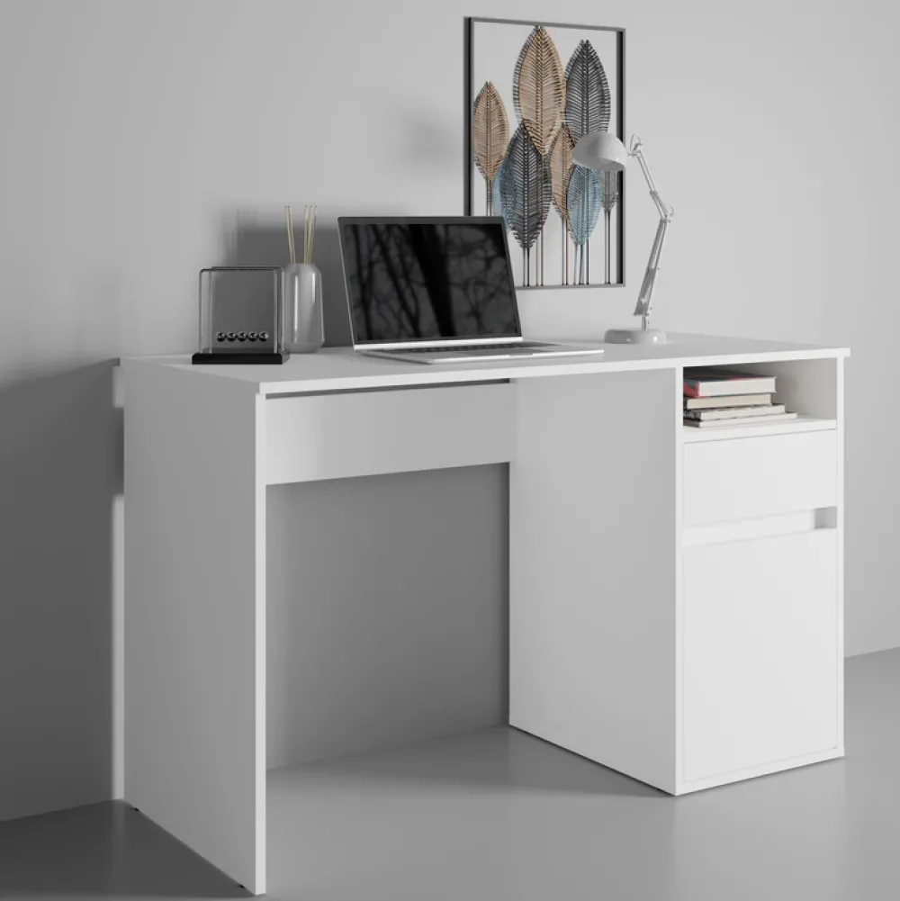 Biurka|Meble Młodzieżowe>MEBLOSIEK Nowoczesne białe biurko młodzieżowe BILLY z szufladą i półką biały