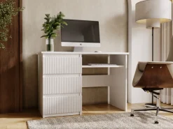 Biurka></noscript>MARIDEX Nowoczesne białe biurko z szufladami 110 cm CRAFTON biały