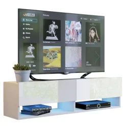 Zestawy Mebli Do Salonu|Szafki Rtv></noscript>BROMARKT Nowoczesne białe szafki RTV 280 cm PREMIUM QUAD biały