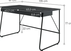 Biurka></noscript>lenart. Nowoczesne czarne biurko z szufladami i metalowymi nogami 135x77 cm MATCH