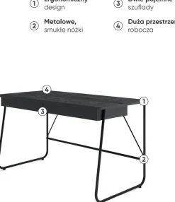 Biurka></noscript>lenart. Nowoczesne czarne biurko z szufladami i metalowymi nogami 135x77 cm MATCH