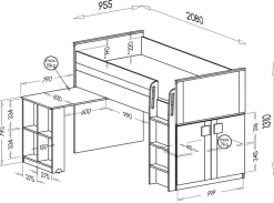 Meble Dla Dzieci|Meble Młodzieżowe></noscript>DOLMAR Nowoczesne łóżko piętrowe z biurkiem 90x200 cm GROOVY