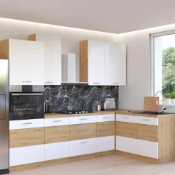 Meble Kuchenne>Lempert Nowoczesne meble kuchenne dąb artisan biały połysk AGATA 1