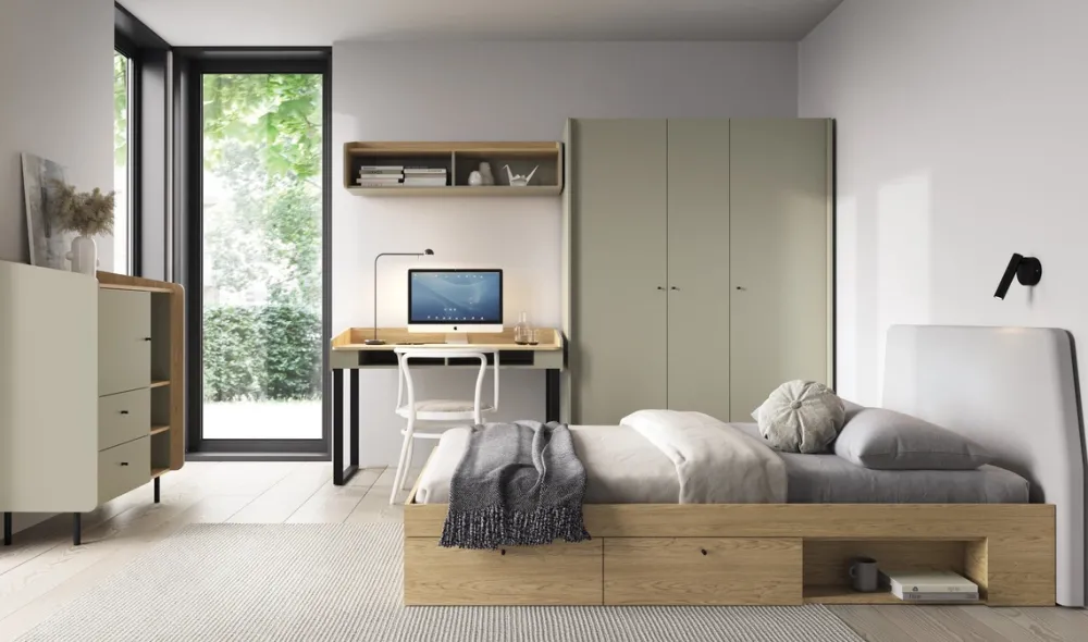 Zestawy Mebli Młodzieżowych>MEBLAR Nowoczesne meble młodzieżowe z łóżkiem ALDENO eukaliptus