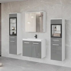Meble Łazienkowe>BRATEX Nowoczesne szare meble łazienkowe z umywalką USEDOM XL szary