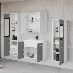 Meble Łazienkowe>BRATEX Nowoczesne szare meble łazienkowe z umywalką USEDOM XL szary