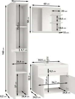 Meble Łazienkowe></noscript>BRATEX Nowoczesne wiszące meble łazienkowe z umywalką 60 cm CHAPO