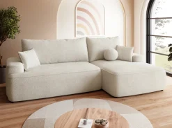 Meble Dla Dzieci|Meble Młodzieżowe>BROMARKT Nowoczesny beżowy narożnik z pojemnikiem i funkcją spania CARMELLO boucle