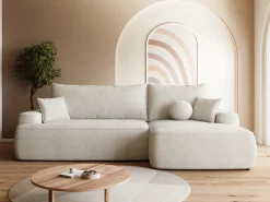 Meble Dla Dzieci|Meble Młodzieżowe></noscript>BROMARKT Nowoczesny beżowy narożnik z pojemnikiem i funkcją spania CARMELLO boucle