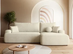 Meble Dla Dzieci|Meble Młodzieżowe></noscript>BROMARKT Nowoczesny beżowy narożnik do salonu z funkcją spania CARMELLO boucle