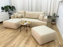 Meble Dla Dzieci|Meble Młodzieżowe></noscript>BROMARKT Nowoczesny beżowy narożnik do salonu z funkcją spania CARMELLO boucle