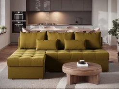 Meble Dla Dzieci|Meble Młodzieżowe></noscript>BROMARKT Nowoczesny mały musztardowy narożnik z funkcją spania HOT SLIM