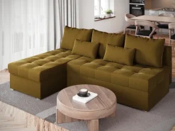 Meble Dla Dzieci|Meble Młodzieżowe></noscript>BROMARKT Nowoczesny mały musztardowy narożnik z funkcją spania HOT SLIM