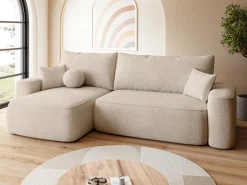 Meble Dla Dzieci|Meble Młodzieżowe>BROMARKT Nowoczesny narożnik beżowy z funkcją spania CARMELLO DUO boucle