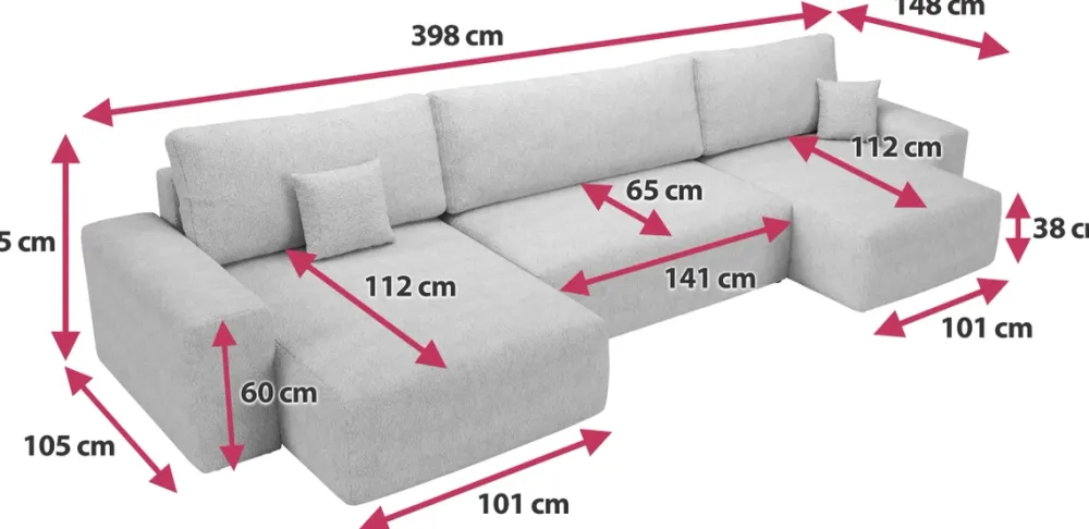 Narożniki>BROMARKT Nowoczesny narożnik boucle duży z funkcją spania w kształcie U CAMILO