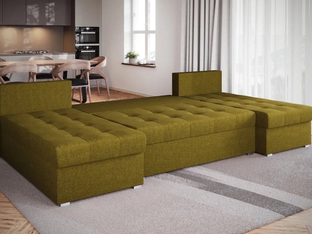 Narożniki>BROMARKT Nowoczesny narożnik do salonu z funkcją spania HOT SLIM U duży musztardowy