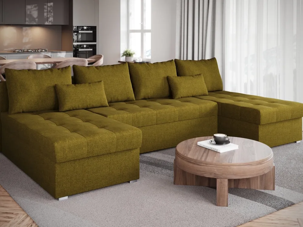 Narożniki>BROMARKT Nowoczesny narożnik do salonu z funkcją spania HOT SLIM U duży musztardowy