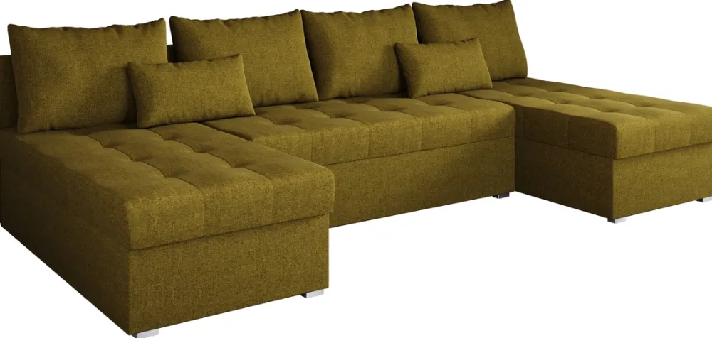 Narożniki>BROMARKT Nowoczesny narożnik do salonu z funkcją spania HOT SLIM U duży musztardowy