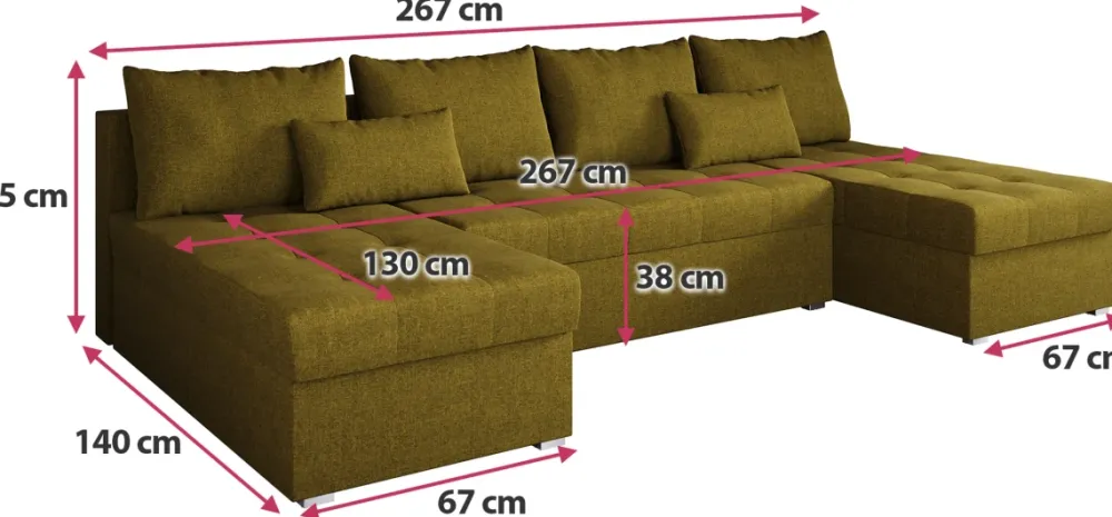 Narożniki>BROMARKT Nowoczesny narożnik do salonu z funkcją spania HOT SLIM U duży musztardowy