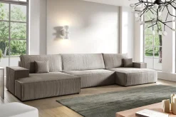 Narożniki>BROMARKT Nowoczesny narożnik do salonu duży z funkcją spania i pojemnikiem beżowy PABLO