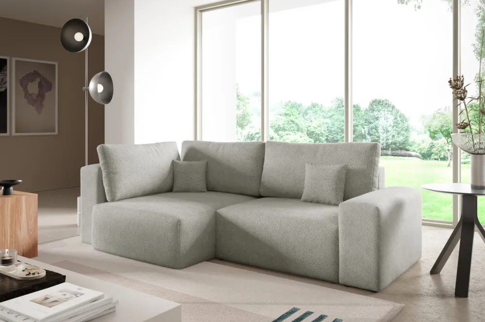 Narożniki>BROMARKT Nowoczesny narożnik do salonu z funkcją spania boucle CAMILO DUO