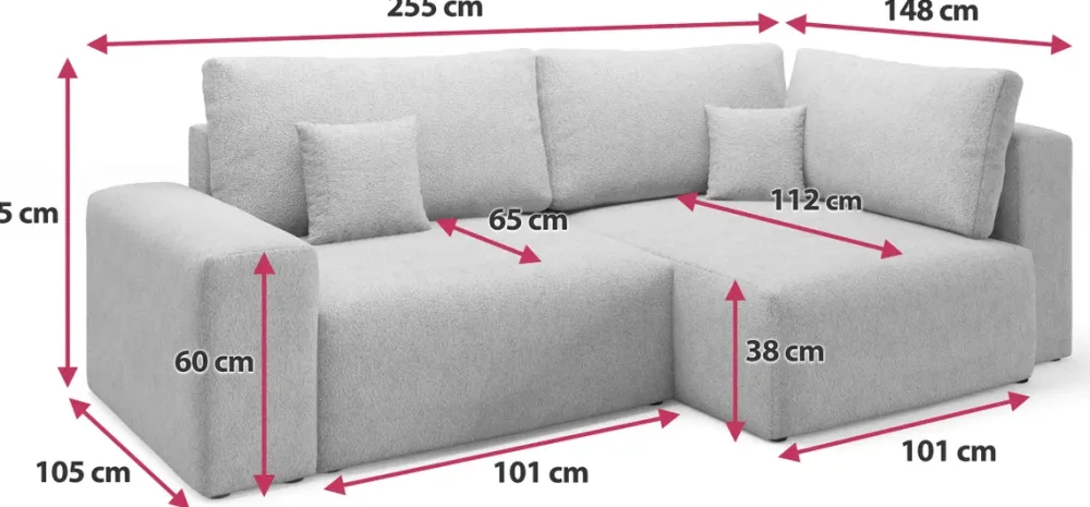 Narożniki>BROMARKT Nowoczesny narożnik do salonu z funkcją spania boucle CAMILO DUO