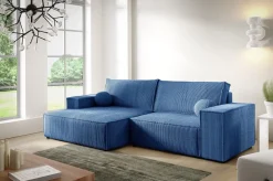 Meble Dla Dzieci|Narożniki>BROMARKT Nowoczesny narożnik rozkładany sztruksowy z funkcją spania niebieski PABLO MINI