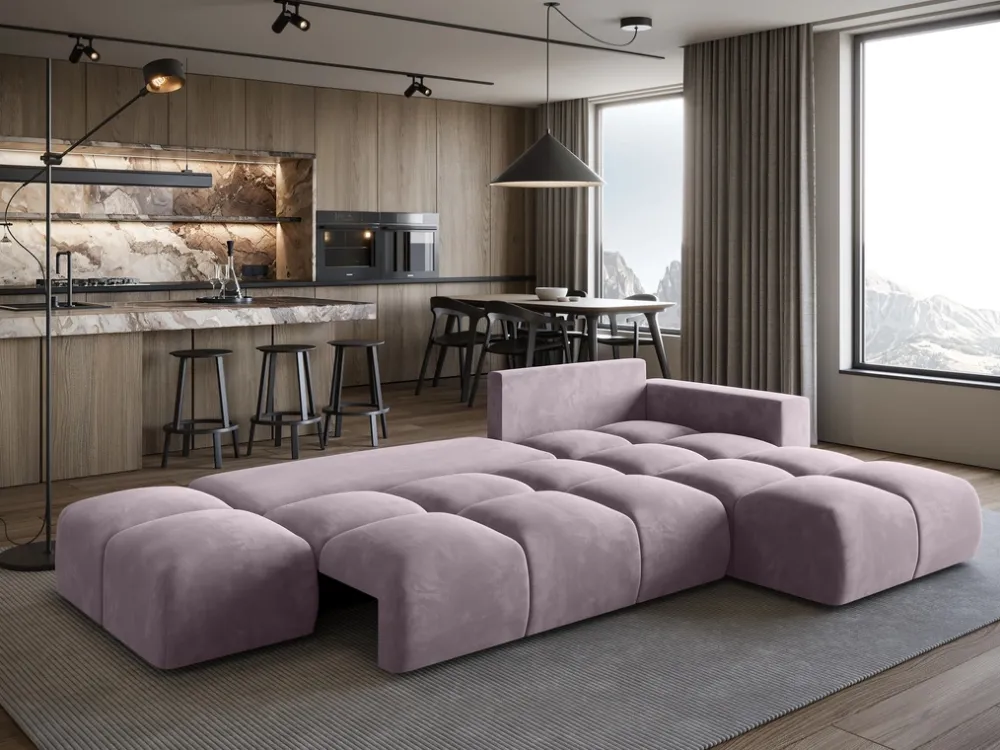 Narożniki>BROMARKT Nowoczesny narożnik rozkładany do salonu z pojemnikiem RAMIRO róż