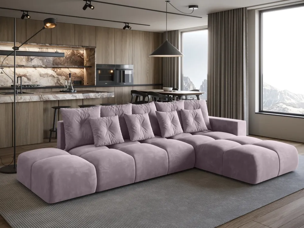 Narożniki>BROMARKT Nowoczesny narożnik rozkładany do salonu z pojemnikiem RAMIRO róż