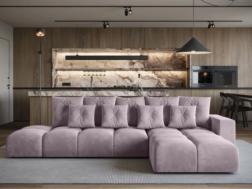 Narożniki>BROMARKT Nowoczesny narożnik rozkładany do salonu z pojemnikiem RAMIRO róż