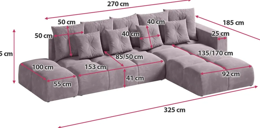Narożniki>BROMARKT Nowoczesny narożnik rozkładany do salonu z pojemnikiem RAMIRO róż