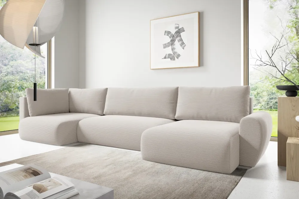 Narożniki>BROMARKT Nowoczesny narożnik rozkładany do salonu z funkcją spania w kształcie U PATI MAXI