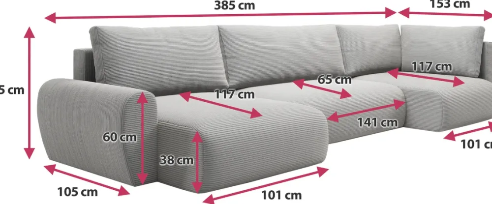 Narożniki>BROMARKT Nowoczesny narożnik rozkładany do salonu z funkcją spania w kształcie U PATI MAXI