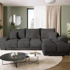 Narożniki></noscript>BROMARKT Nowoczesny narożnik rozkładana rogówka do salonu NUBES grafitowa