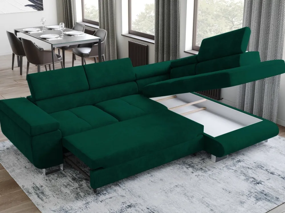 Narożniki>BROMARKT Nowoczesny narożnik z funkcją spania ANTON butelkowa zieleń