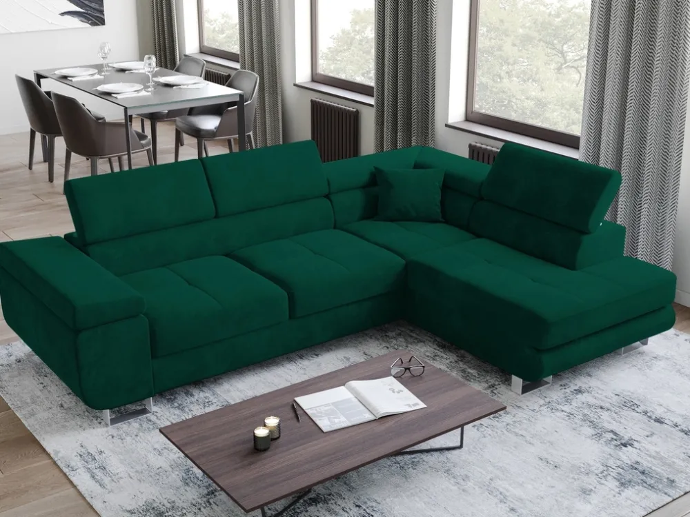 Narożniki>BROMARKT Nowoczesny narożnik z funkcją spania ANTON butelkowa zieleń