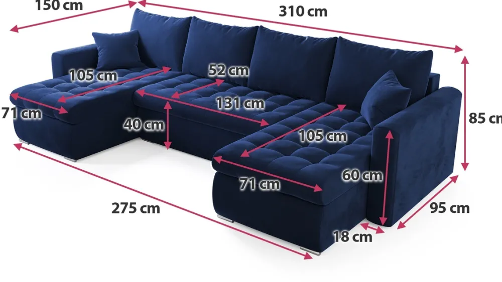 Narożniki>BROMARKT Nowoczesny narożnik z funkcją spania i pojemnikiem do salonu LUIS U