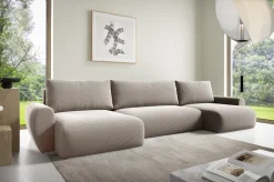 Narożniki>BROMARKT Nowoczesny narożnik z funkcją spania do salonu beżowy PATI U