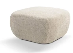 Pufy></noscript>LASKI Okrągła pufa do siedzenia beżowa OMERO tkanina baranek