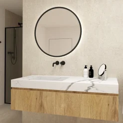 Lustra>FURNIKA Okrągło lustro 60 cm wiszące w czarnej ramie podświetlane SOLARO