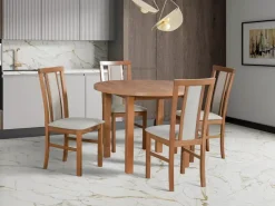 Stoły Z Krzesłami>DREWMIX Okrągły stół z drewnianymi krzesłami do jadalni PALVE