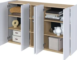 Zestawy Mebli Do Salonu|Komody>lenart. Pięciodrzwiowa komoda biały połysk z półkami do salonu 156 cm EASY EA-01